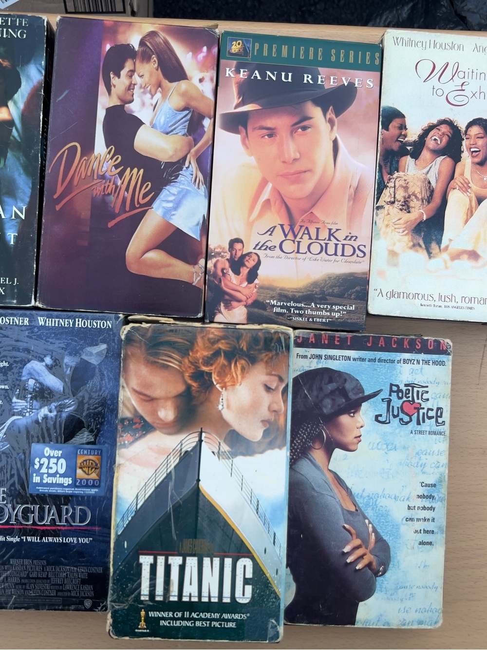 Romantic VHS Movies Lot Of 7/Titanic,The Bodyguard,Poetic Justice,Dance With Me,